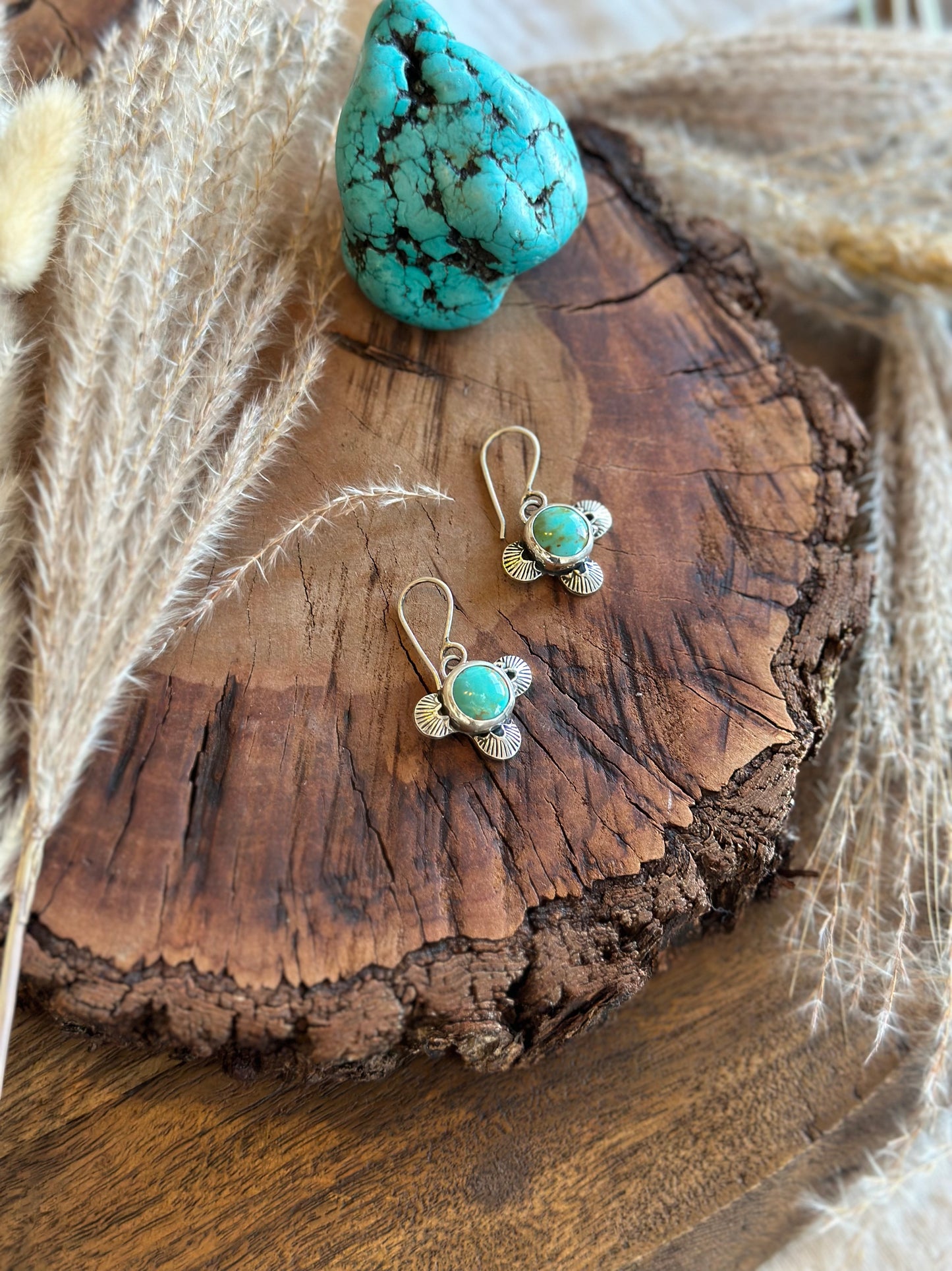 Turquoise Hand Stamped Earrings - .925