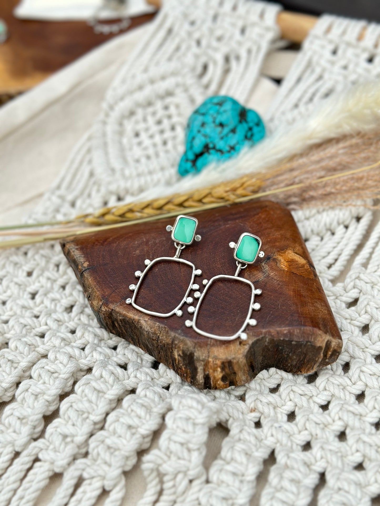 Rectangle Drop Earrings - Emerald Rose - Sterling Silver .925