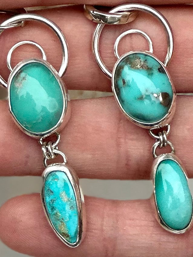 Royston Turquoise Dangle Drop Earrings - Sterling Silver .925