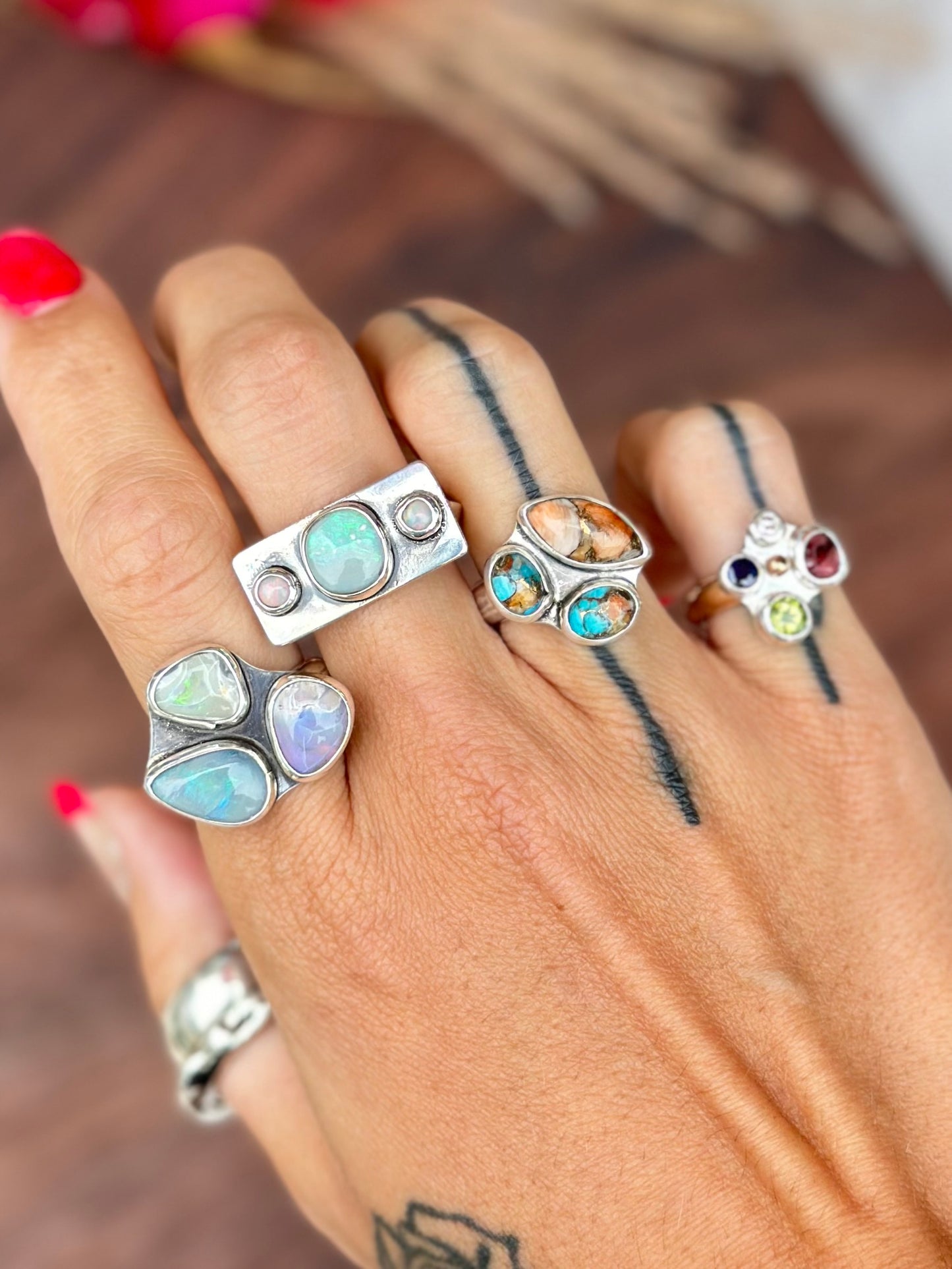 Multi Gem Ring - Sterling Silver .925 and Gold Filled - SIZE 5 3/4