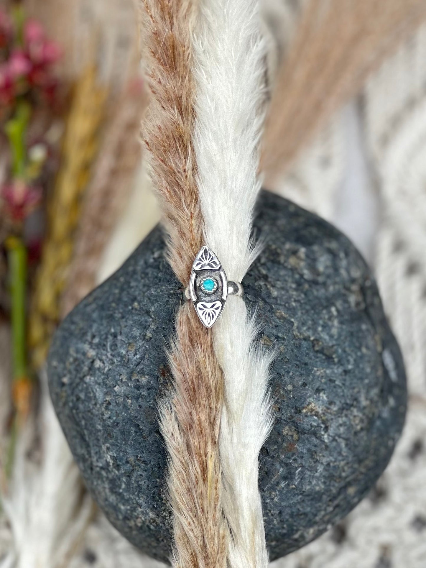 Tribal Turquoise Ring - Sterling Silver .925 SIZE 4