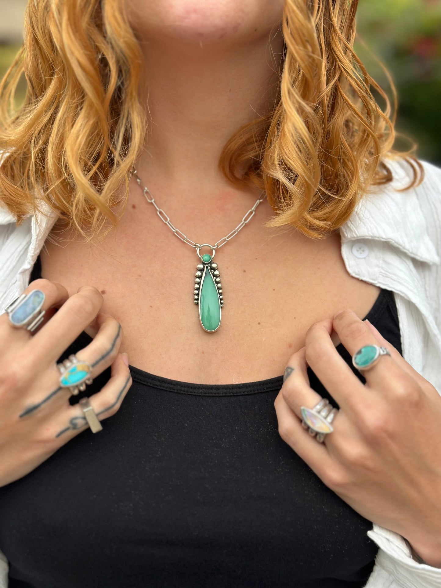 Opalized Wood Statement Necklace - Sterling Silver .925