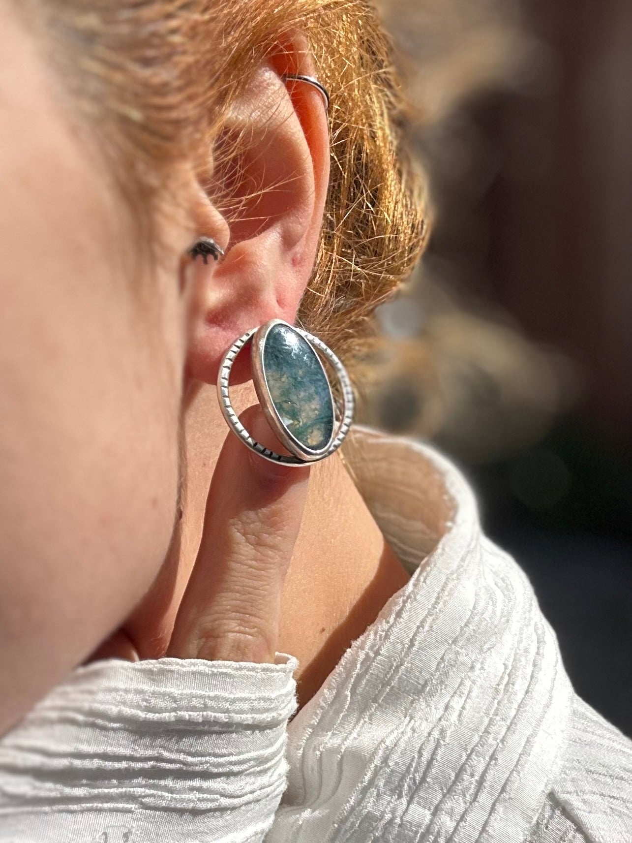Elizabeth Earrings - Moss Agate - Sterling Silver .925