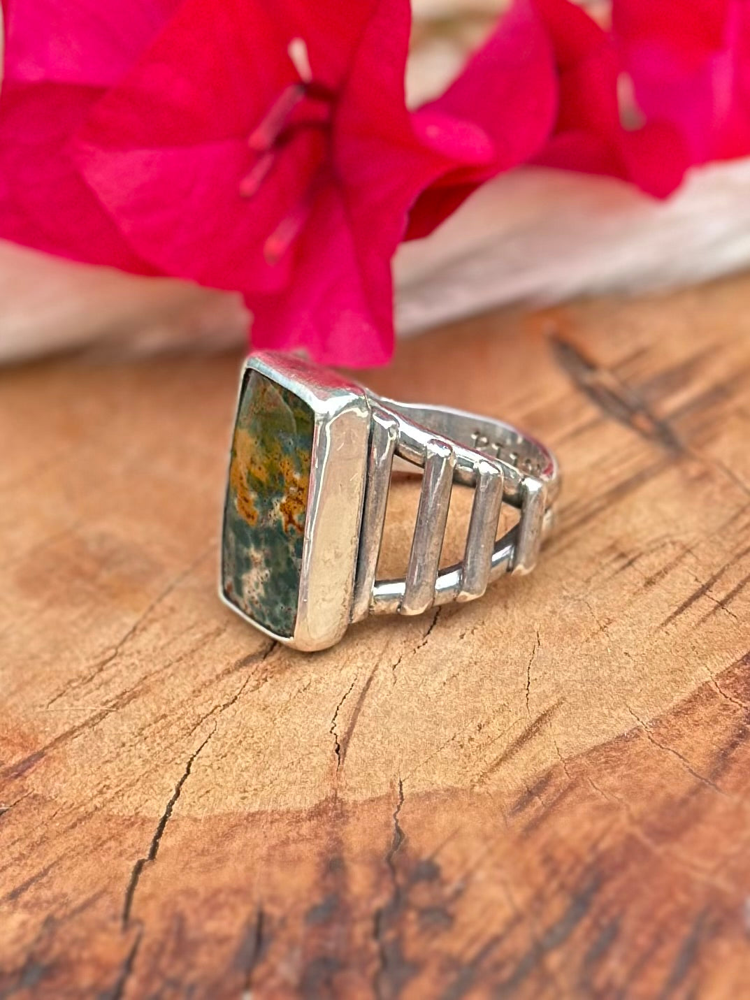 Chunky "Ladder Band" Ring - Dragon Blood Jasper - Sterling Silver .925 SIZE 11