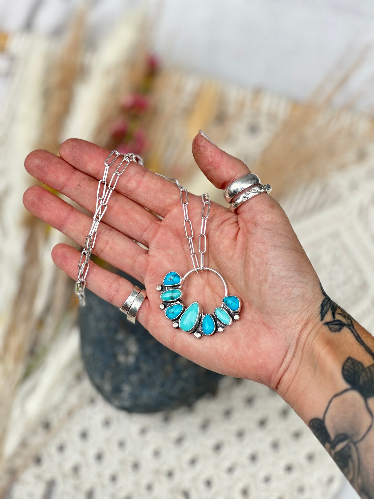 Turquoise Statement Necklace - Sterling Silver .925