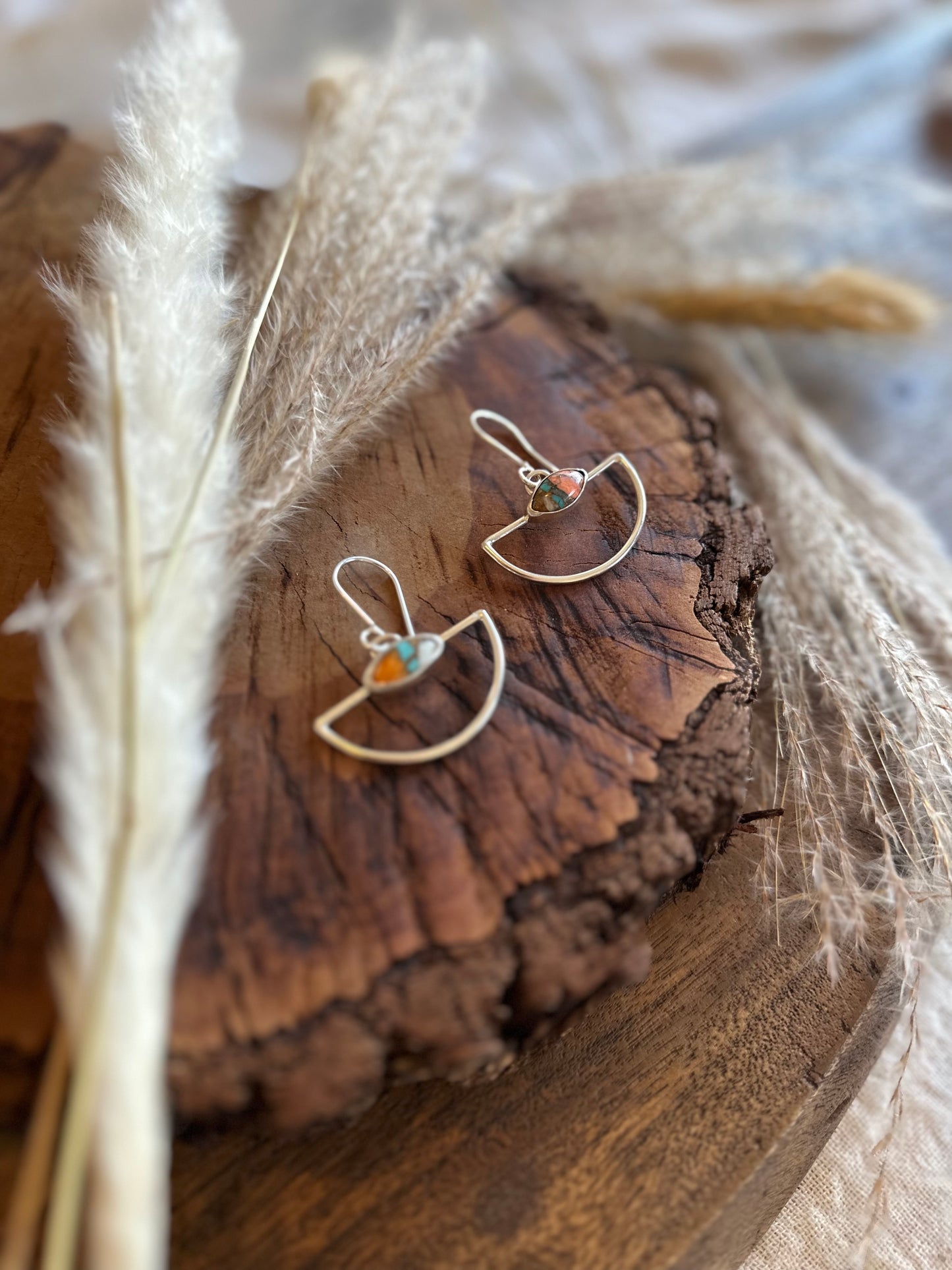 Oyster Copper Turquoise Every Day Half Circle Earrings