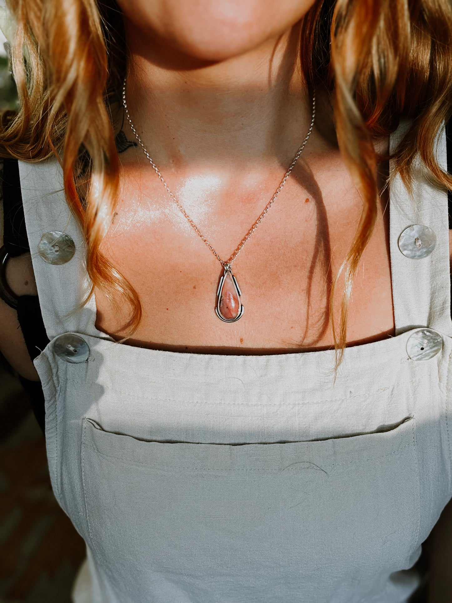 Rose Necklace - Pink Opal - Sterling Silver .925