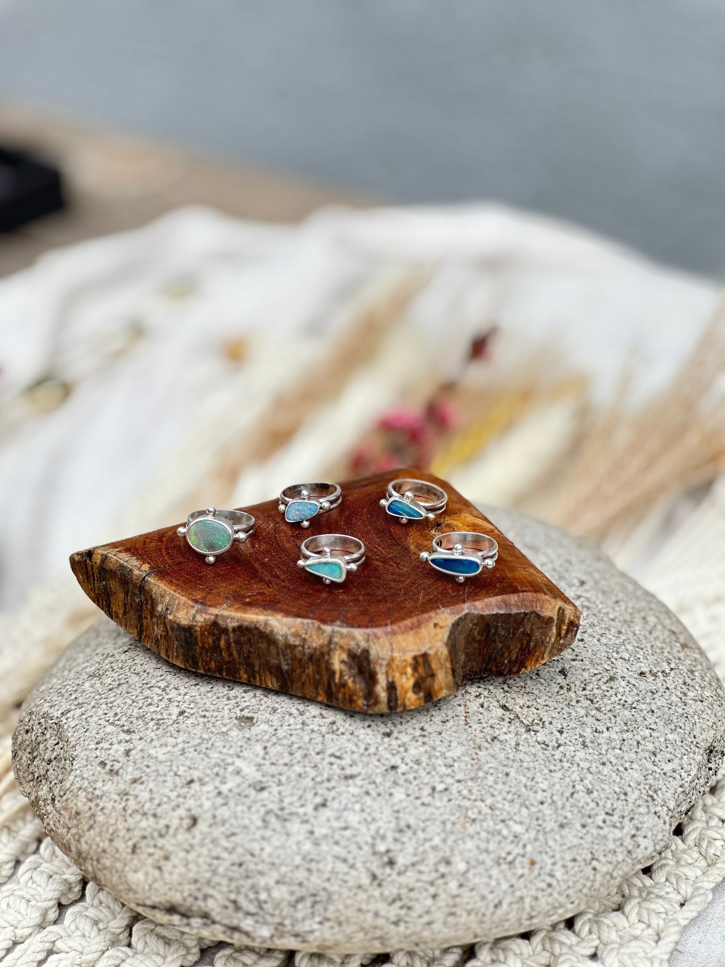 Aurora Borealis Boulder Opal Ring - Sterling Silver .925 SIZE 6