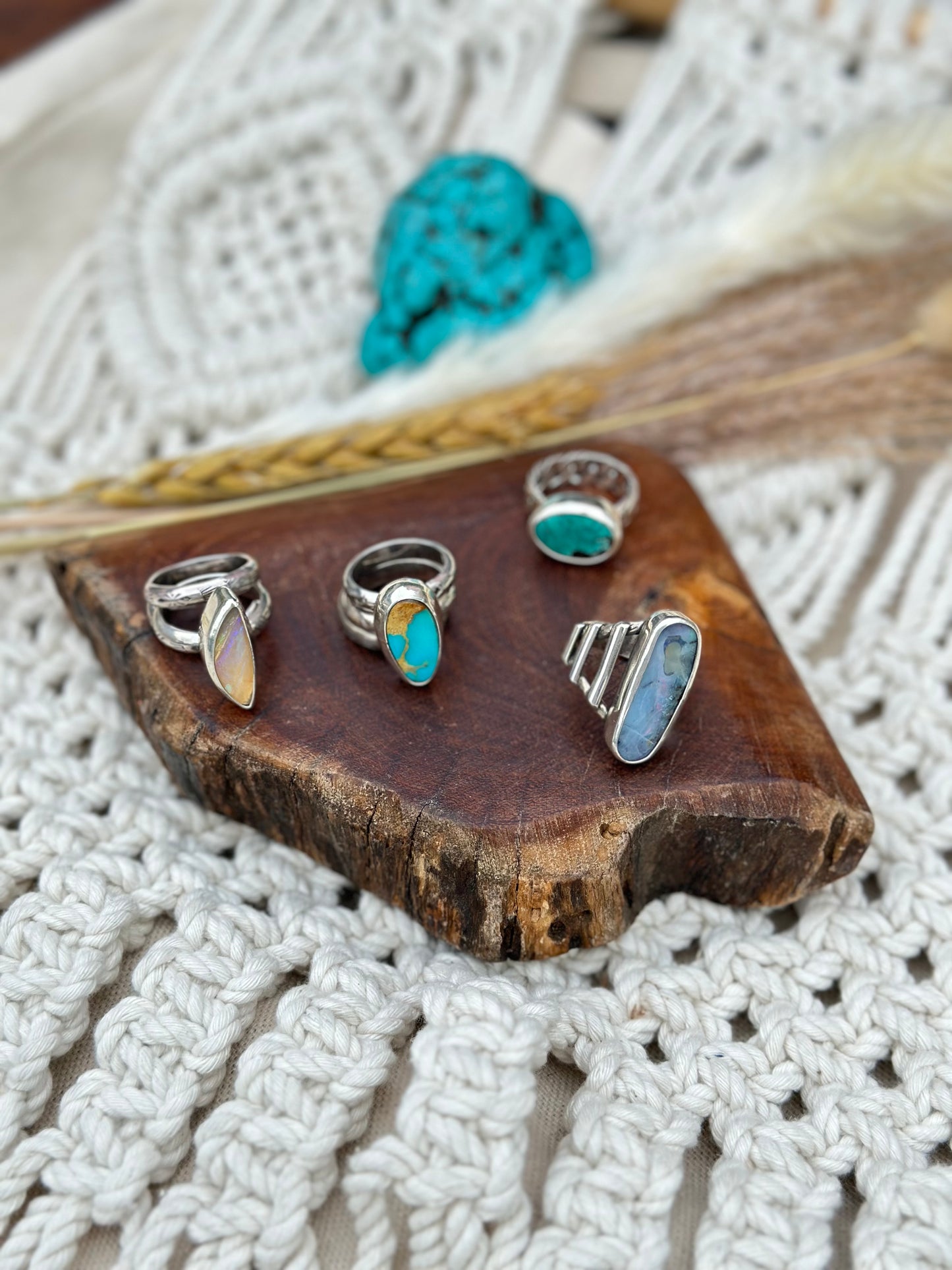 Chunky Ring - Natural Solid Boulder Opal - Sterling Silver .925 SIZE 8