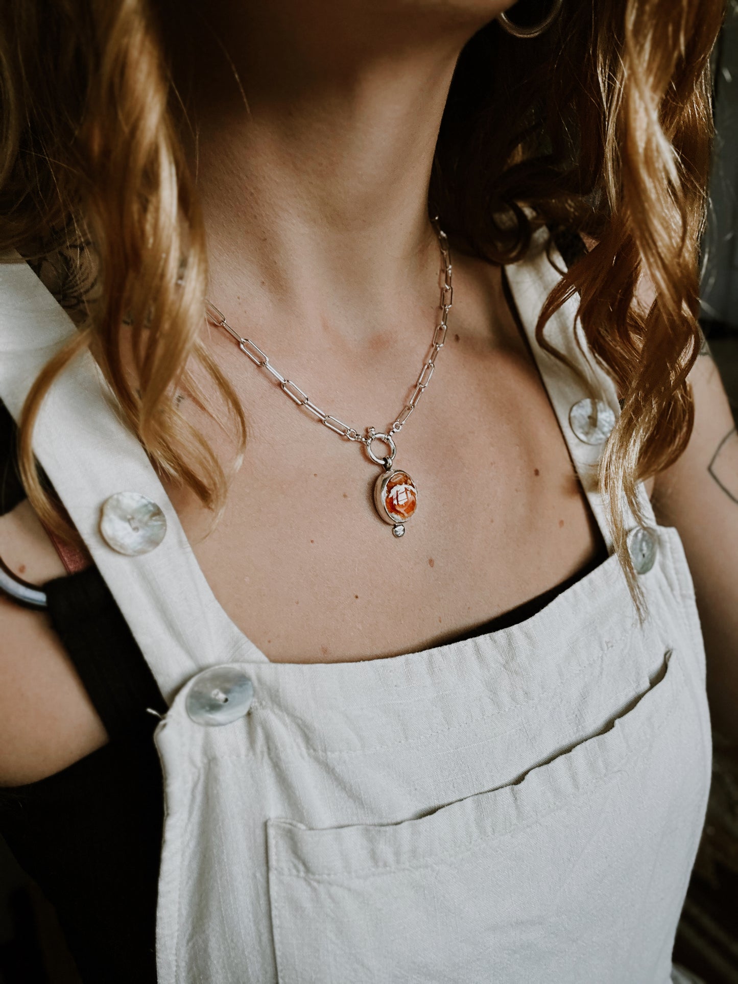 Carmen Necklace - Mexican Fire Opal - Sterling Silver .925