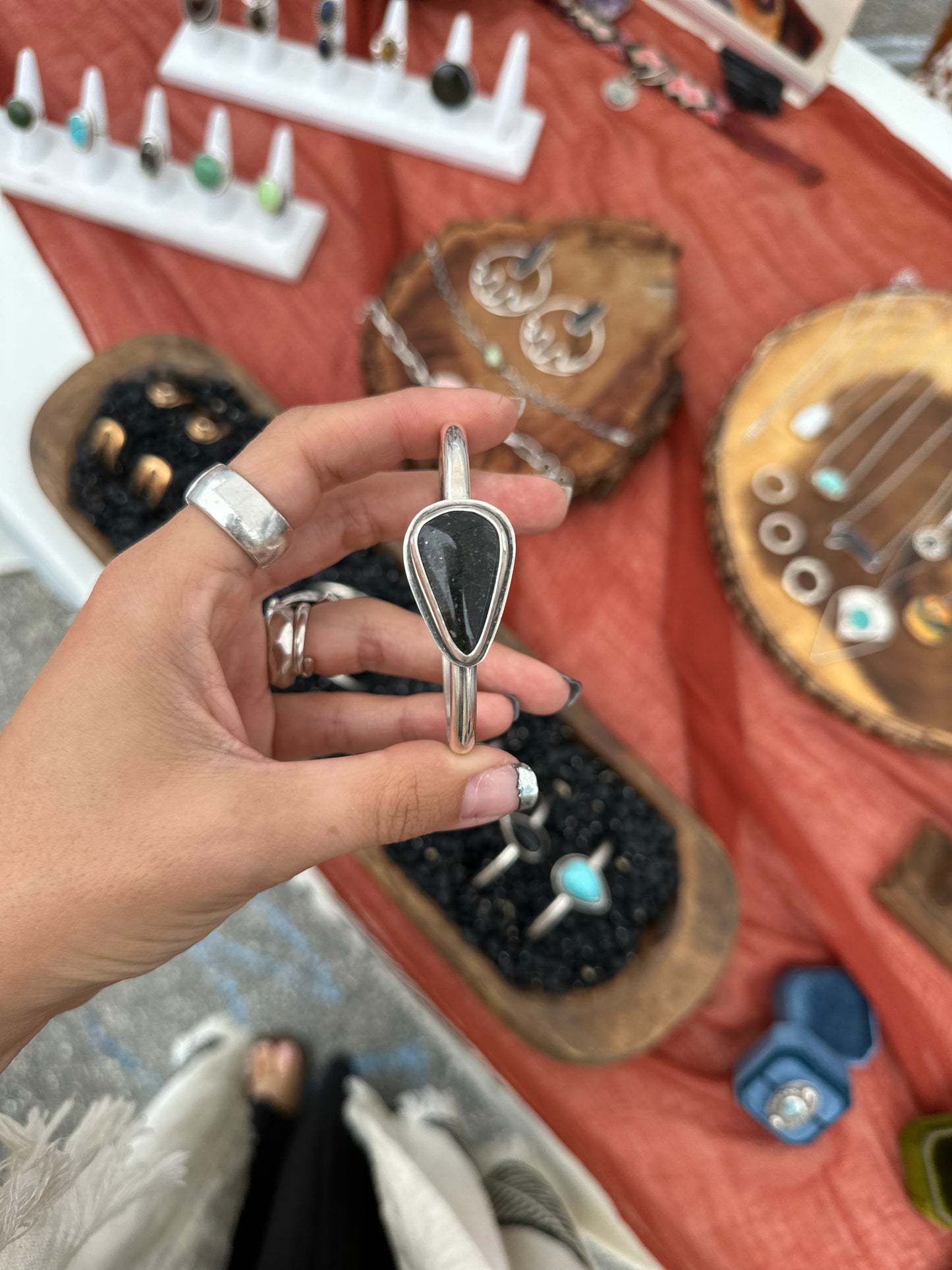 Australian Black Opal - Sterling Silver Cuff