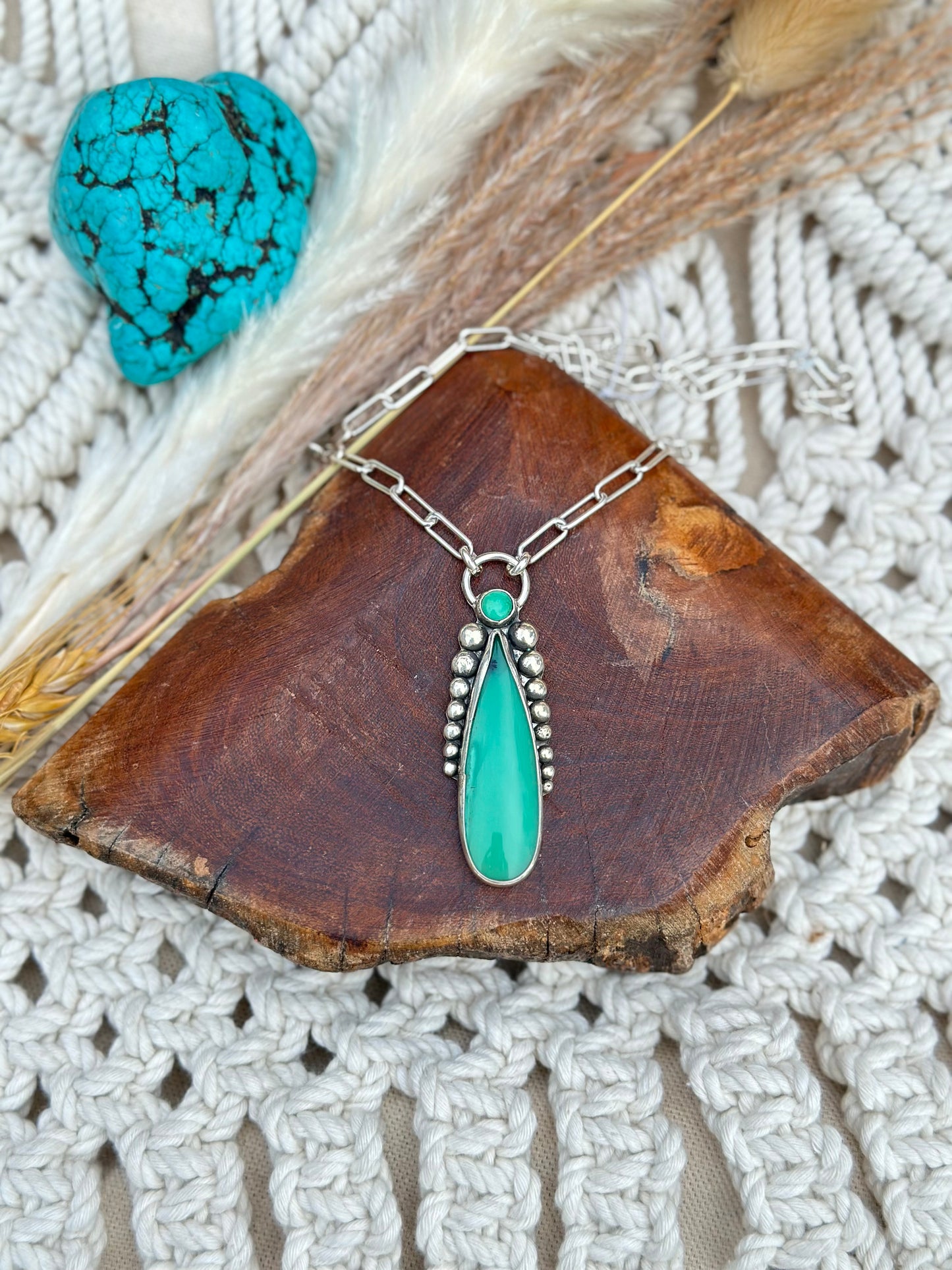 Opalized Wood Statement Necklace - Sterling Silver .925