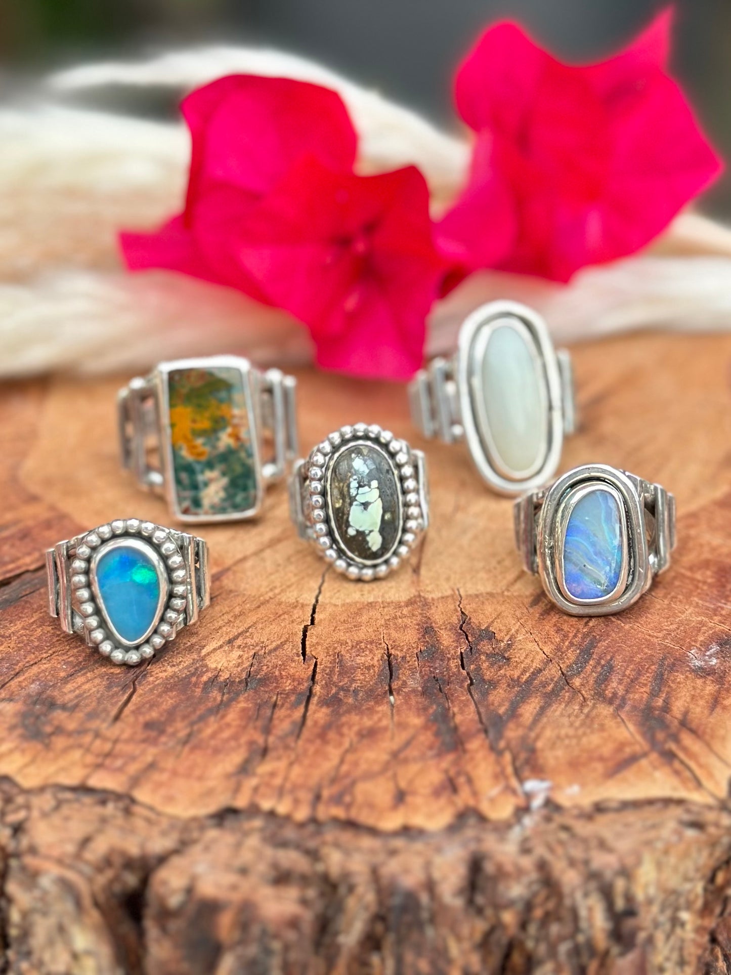 Chunky "Ladder Band" Ring - Mother of Pearl - Sterling Silver .925 SIZE 8