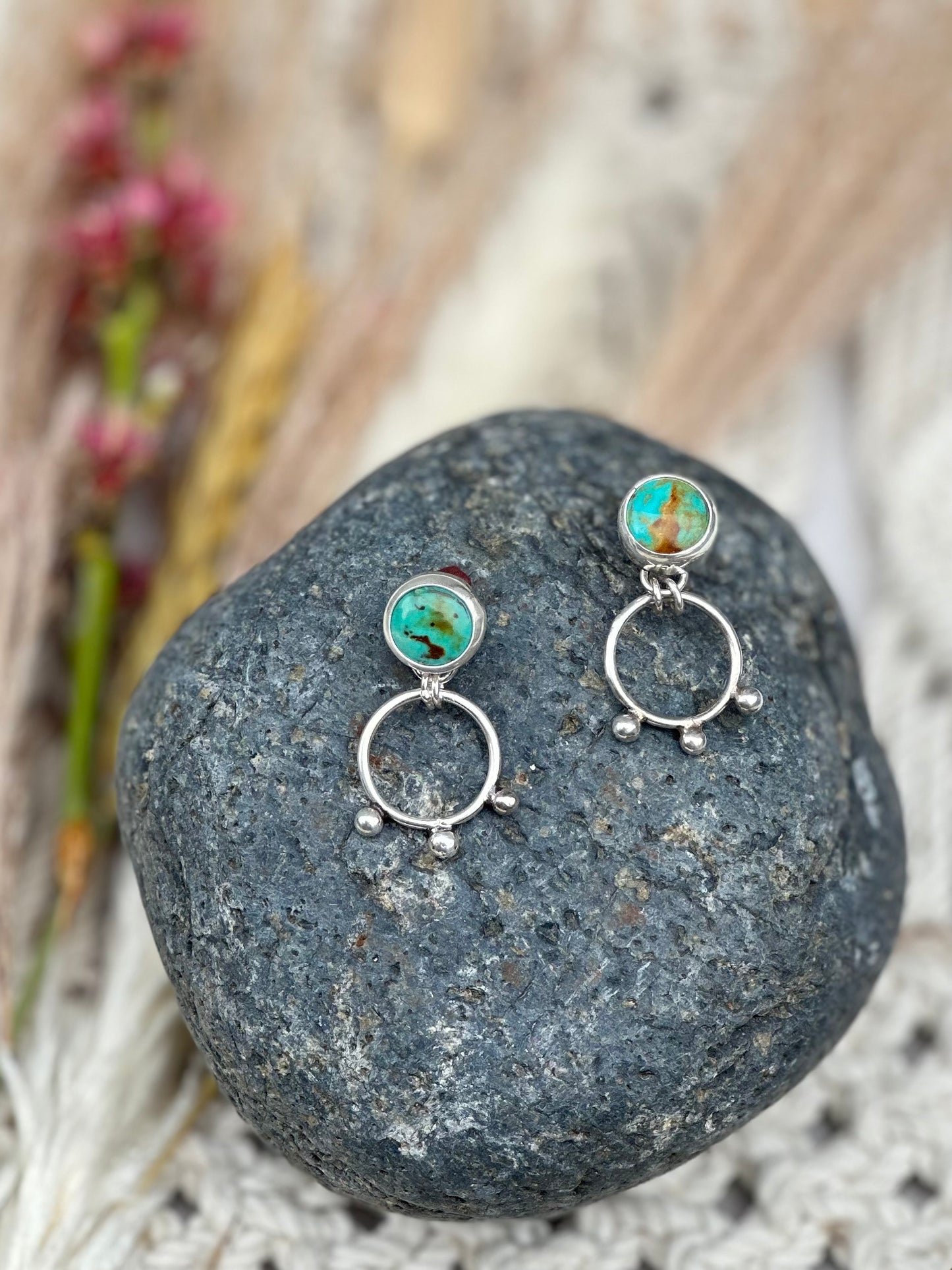 Royston Turquoise Hoop Studs - Sterling Silver .925