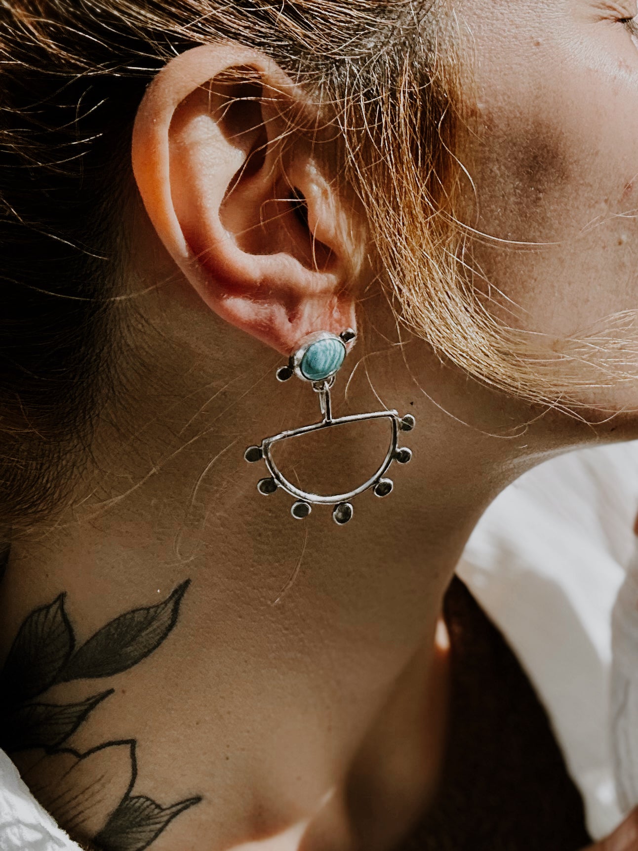 Meia Lua Earrings - Sonoran Turquoise - Sterling Silver .925