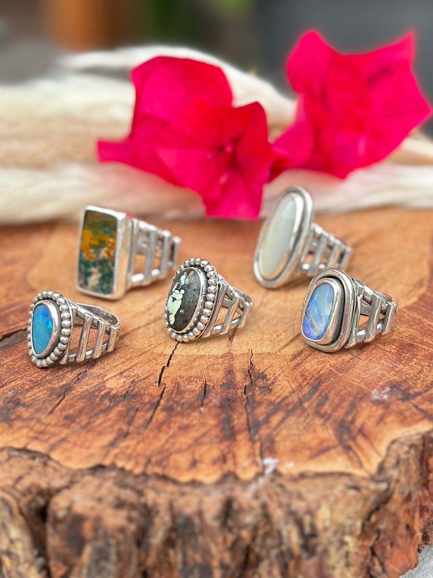 Chunky "Ladder Band" Ring - Mother of Pearl - Sterling Silver .925 SIZE 8
