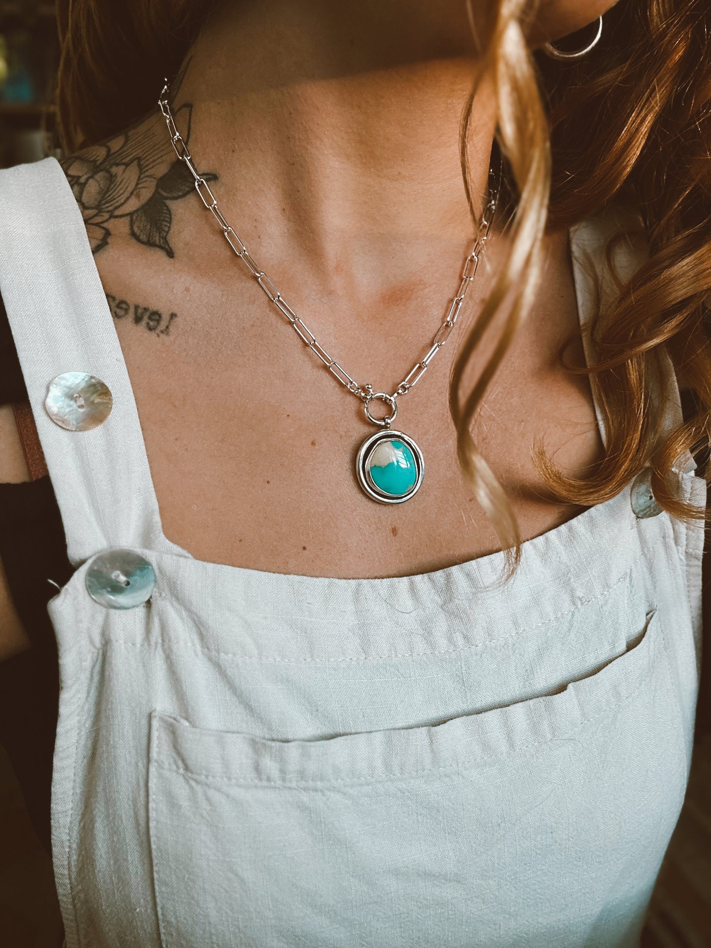 Beth Necklace - Kingman Turquoise - Sterling Silver .925