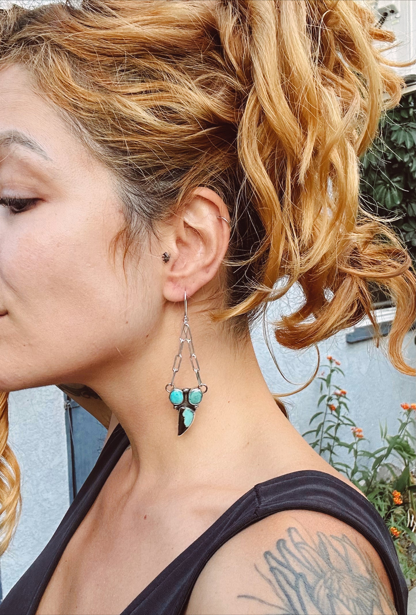 Paperclip Turquoise Earrings - Sterling Silver .925