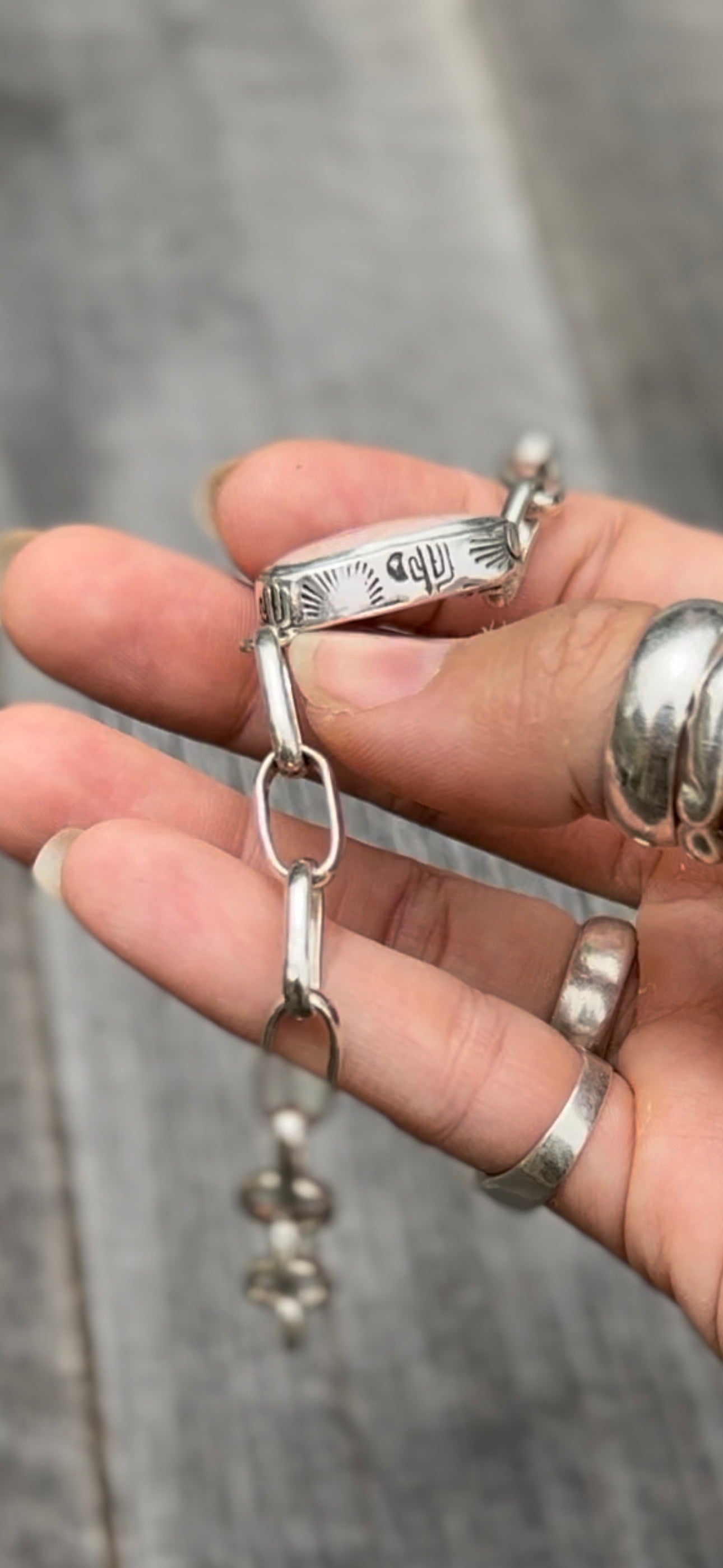 Rhodochrosite Handmade Link Chain Bracelete - Sterling Silver .925