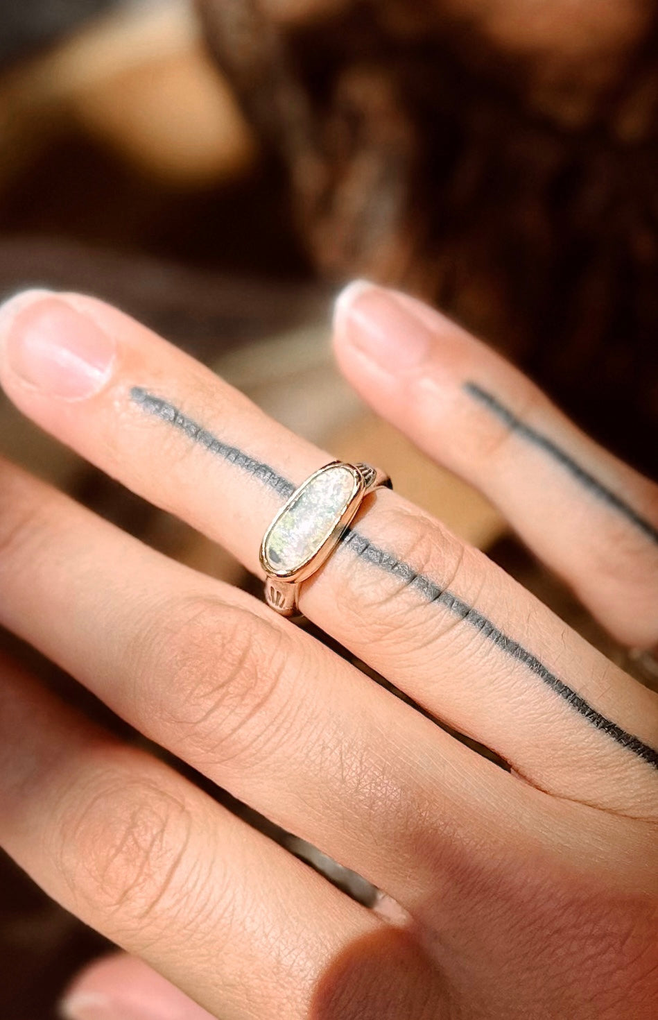 Australian Opal Sterling Silver & 14k Gold Filled Ring SIZE 5 3/4