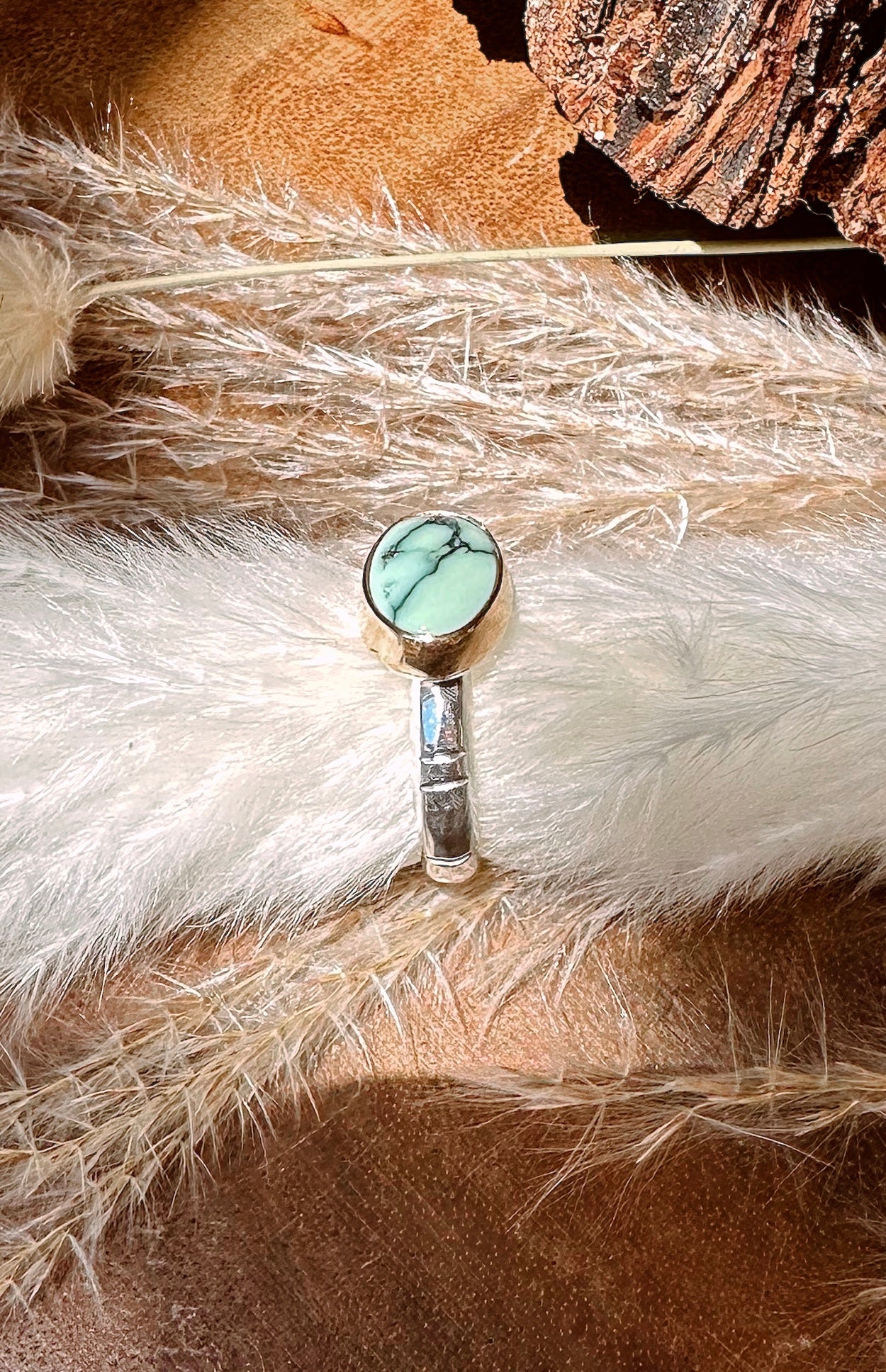New Lander Turquoise Sterling Silver & 14k Gold Filled Ring SIZE 8
