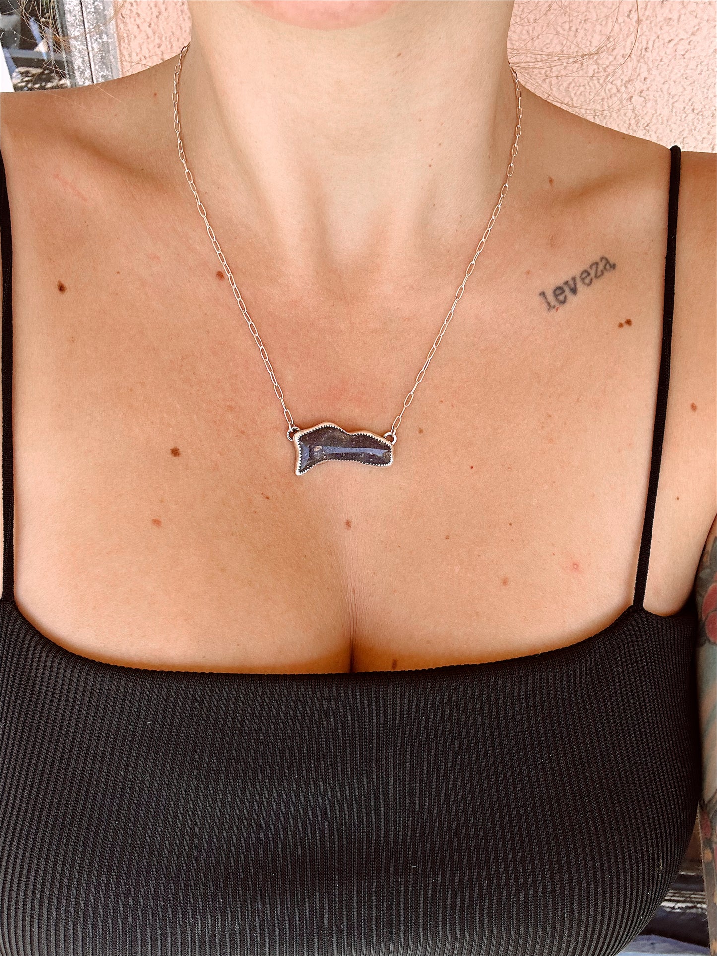 Freeform Australian Black Opal Necklace .925