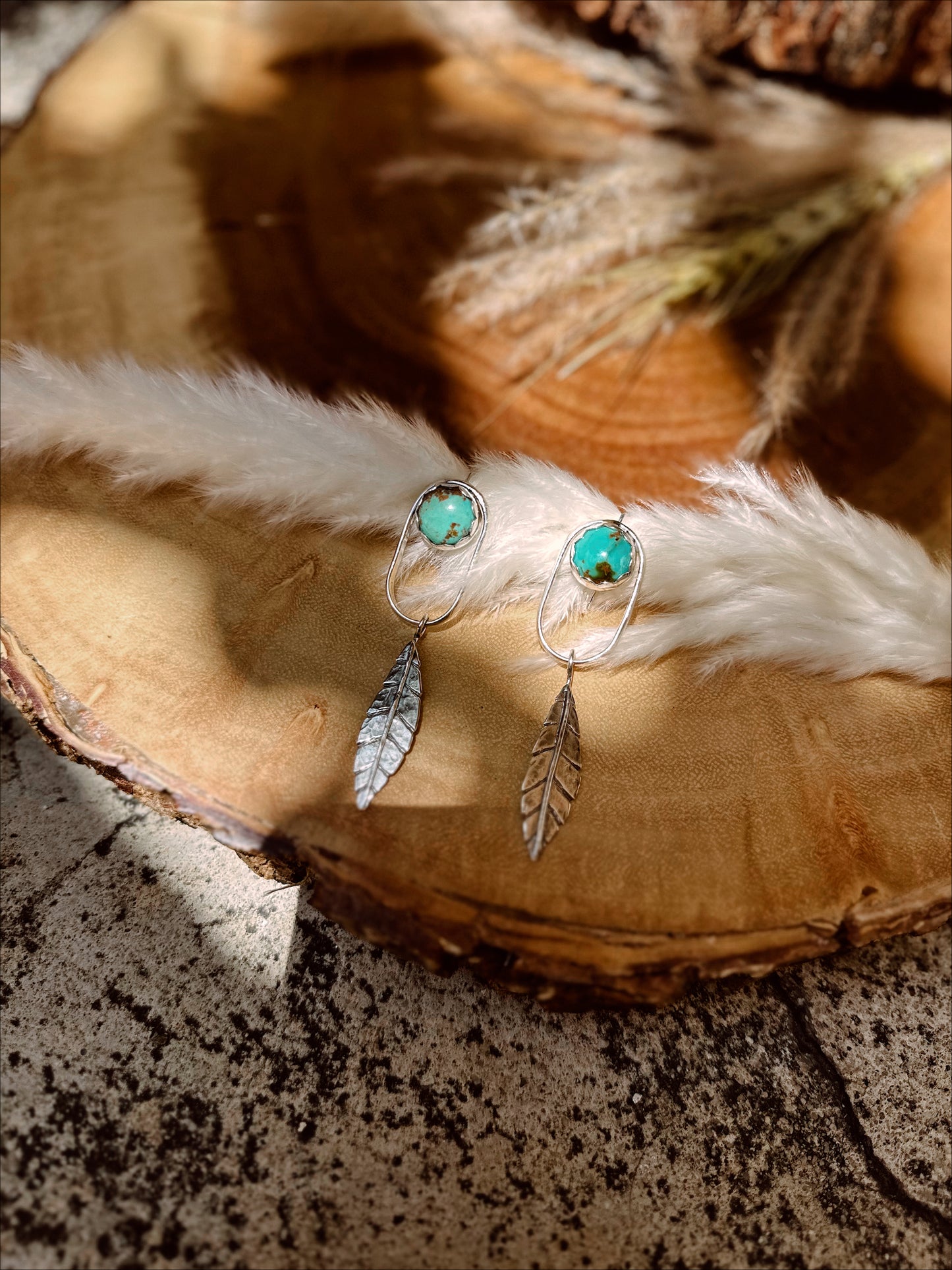 Turquoise Sterling Silver Leaf Earrings