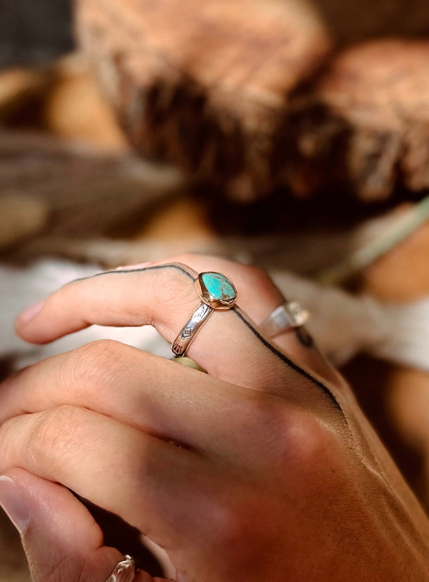 Kingman Turquoise Sterling Silver & 14k Gold Filled Ring SIZE 8
