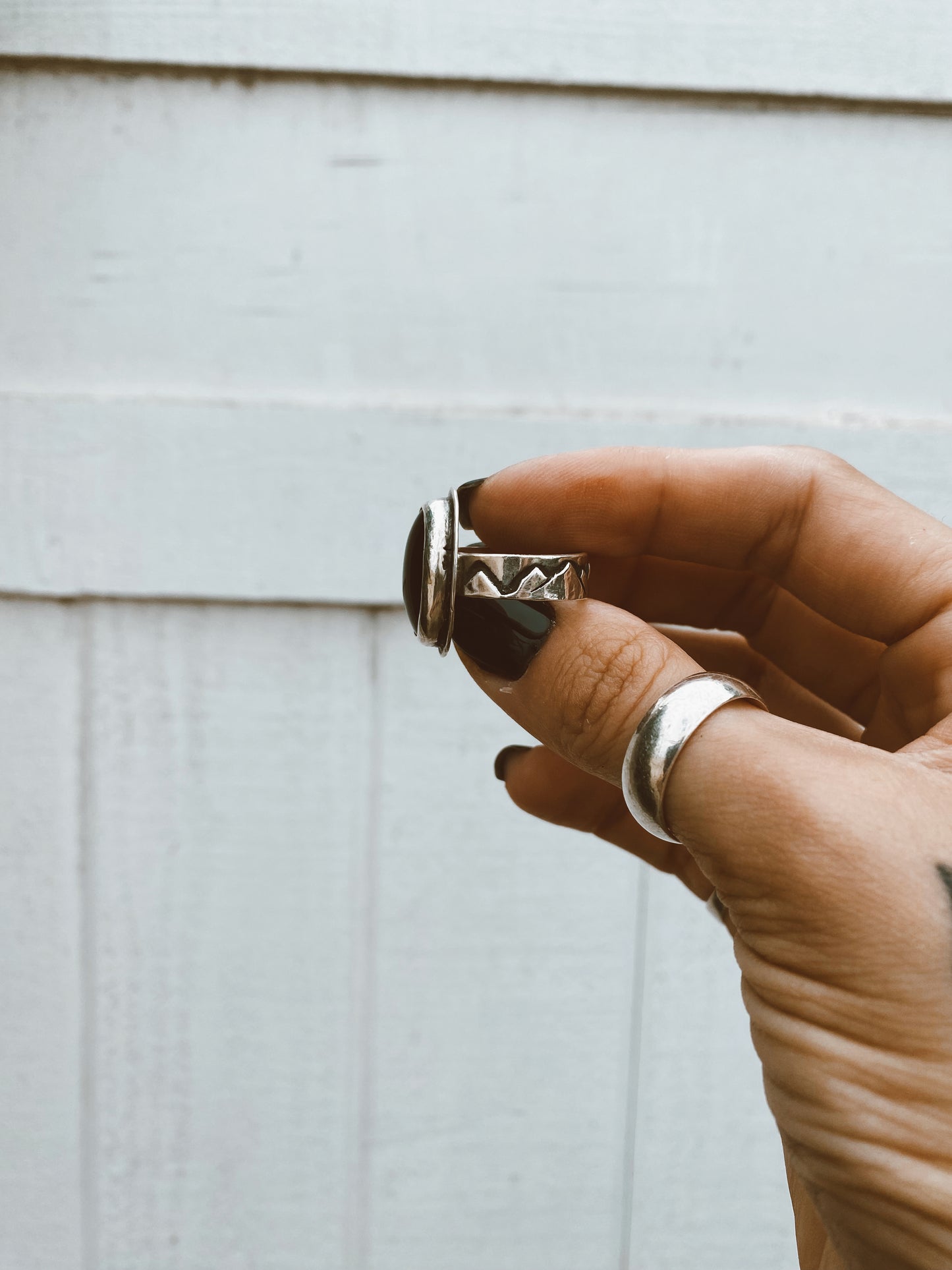 Dark Mountain Ring - Black Obsidian Sterling Silver 925 SIZE 7.5