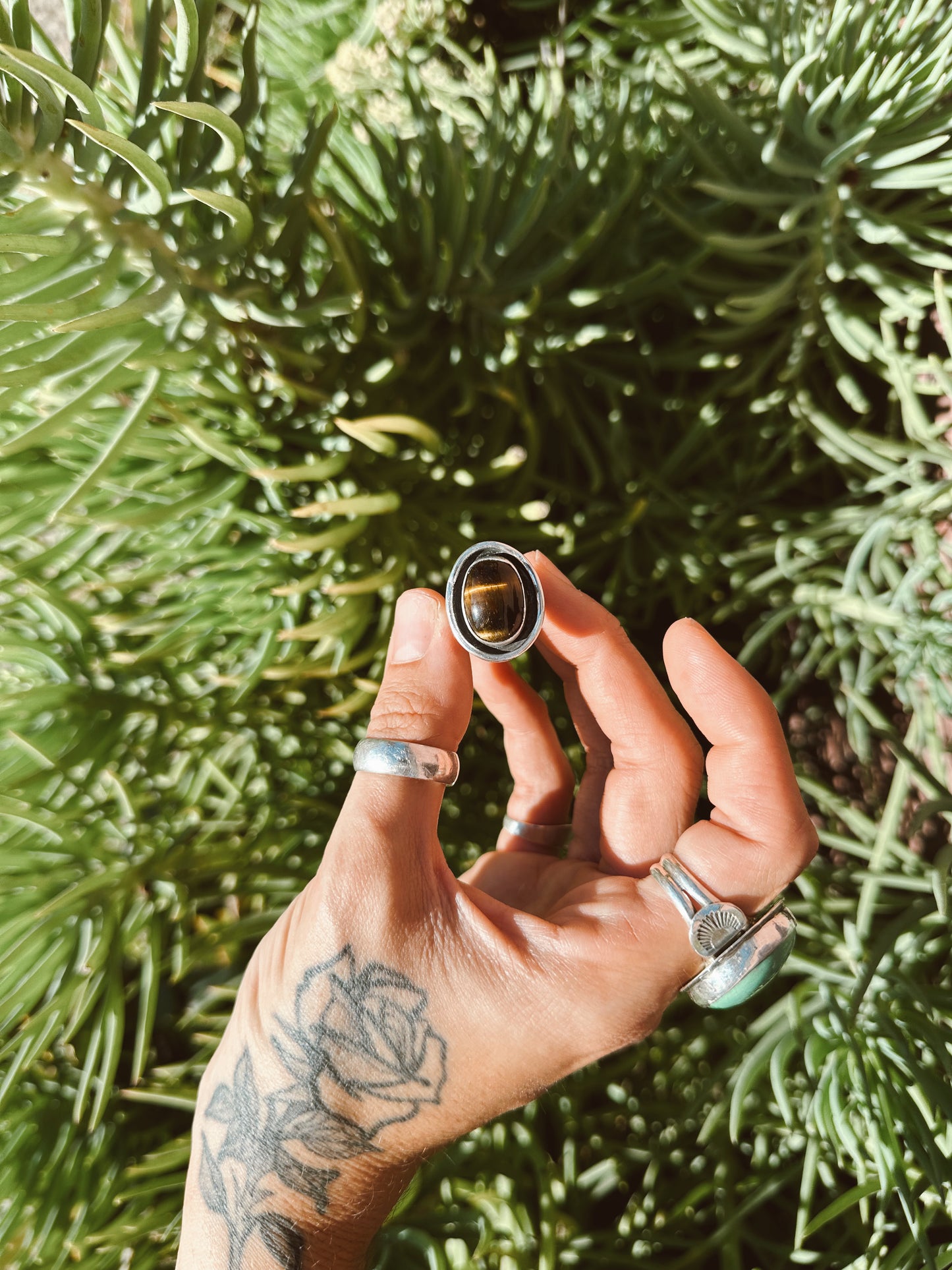 Tiger Eye Double band - Sterling Silver 925 SIZE 8