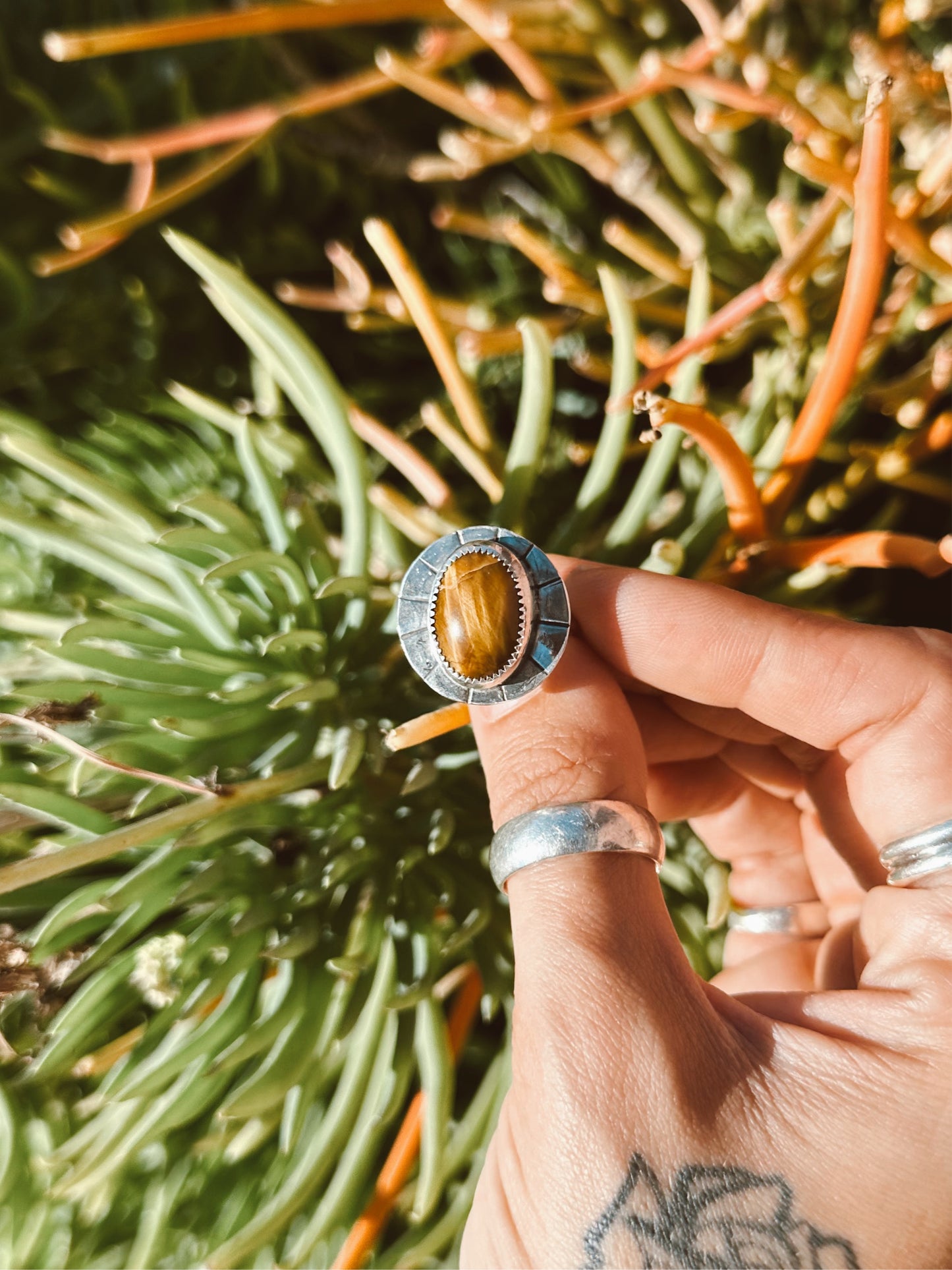 Tiger Eye "Sun Ring" - Sterling Silver 925 SIZE 9