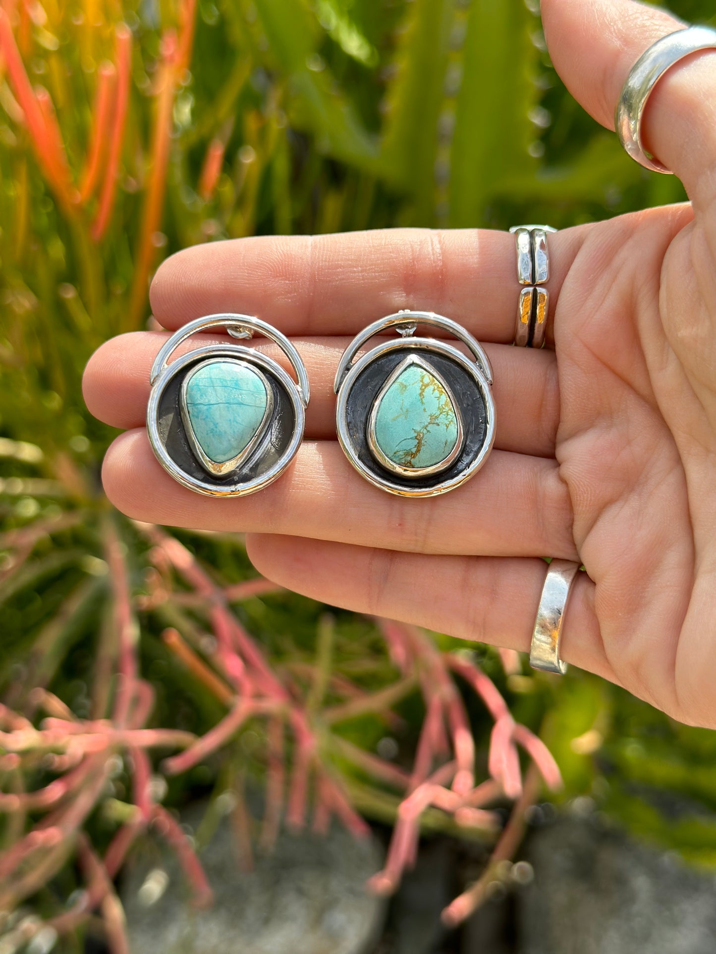 Amazonite Crescent Moon Oversized Studs .925
