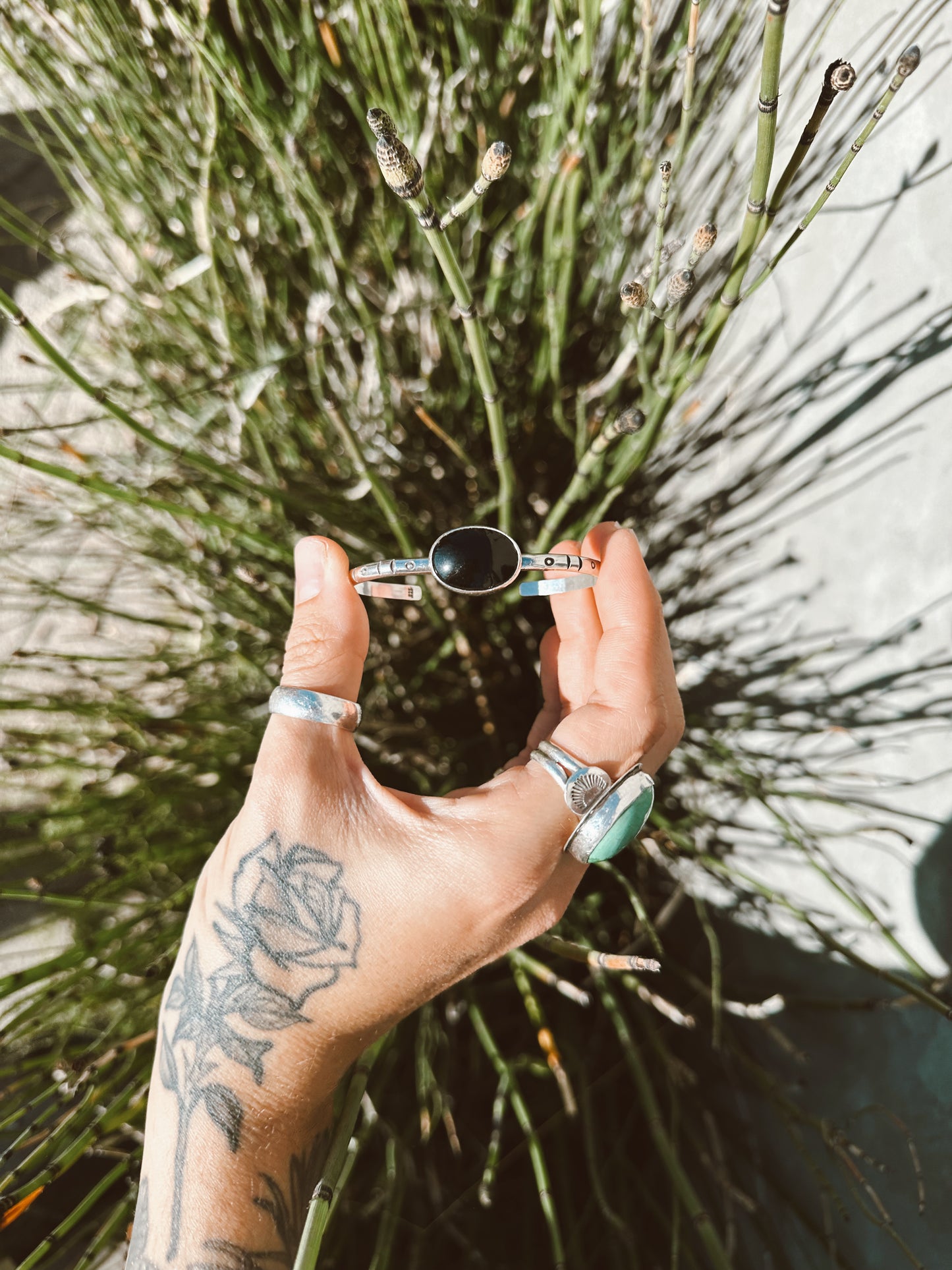 Black Obsidian Cuff - Stamped