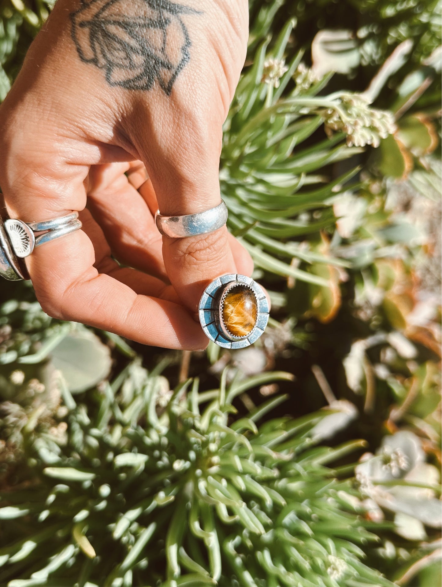 Tiger Eye "Sun Ring" - Sterling Silver 925 SIZE 7