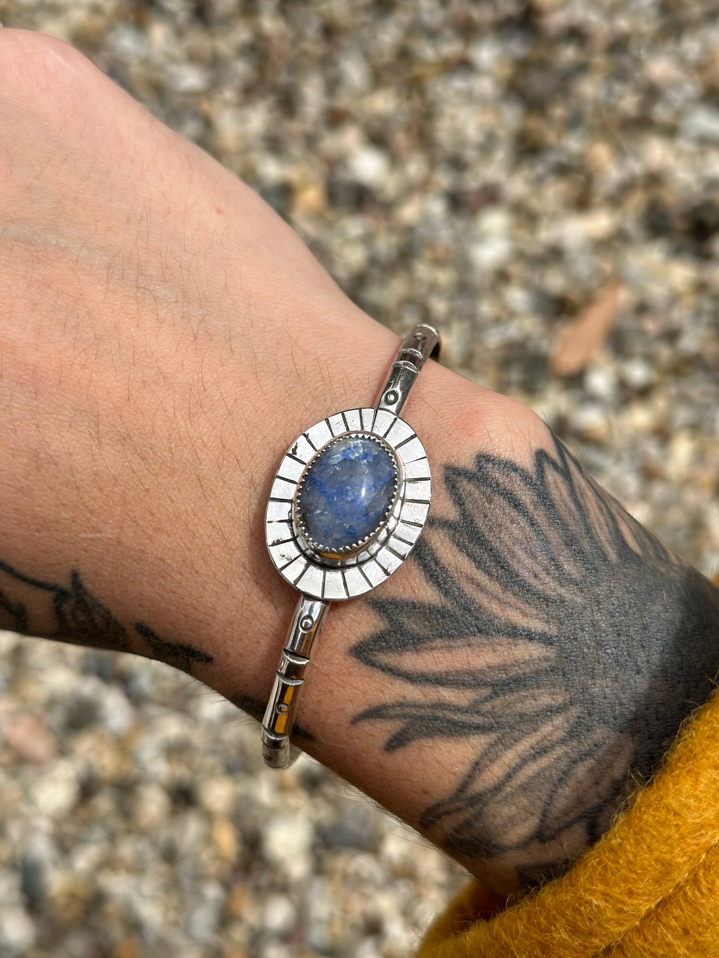 Sodalite Hand-stamped Sterling Silver Cuff .925