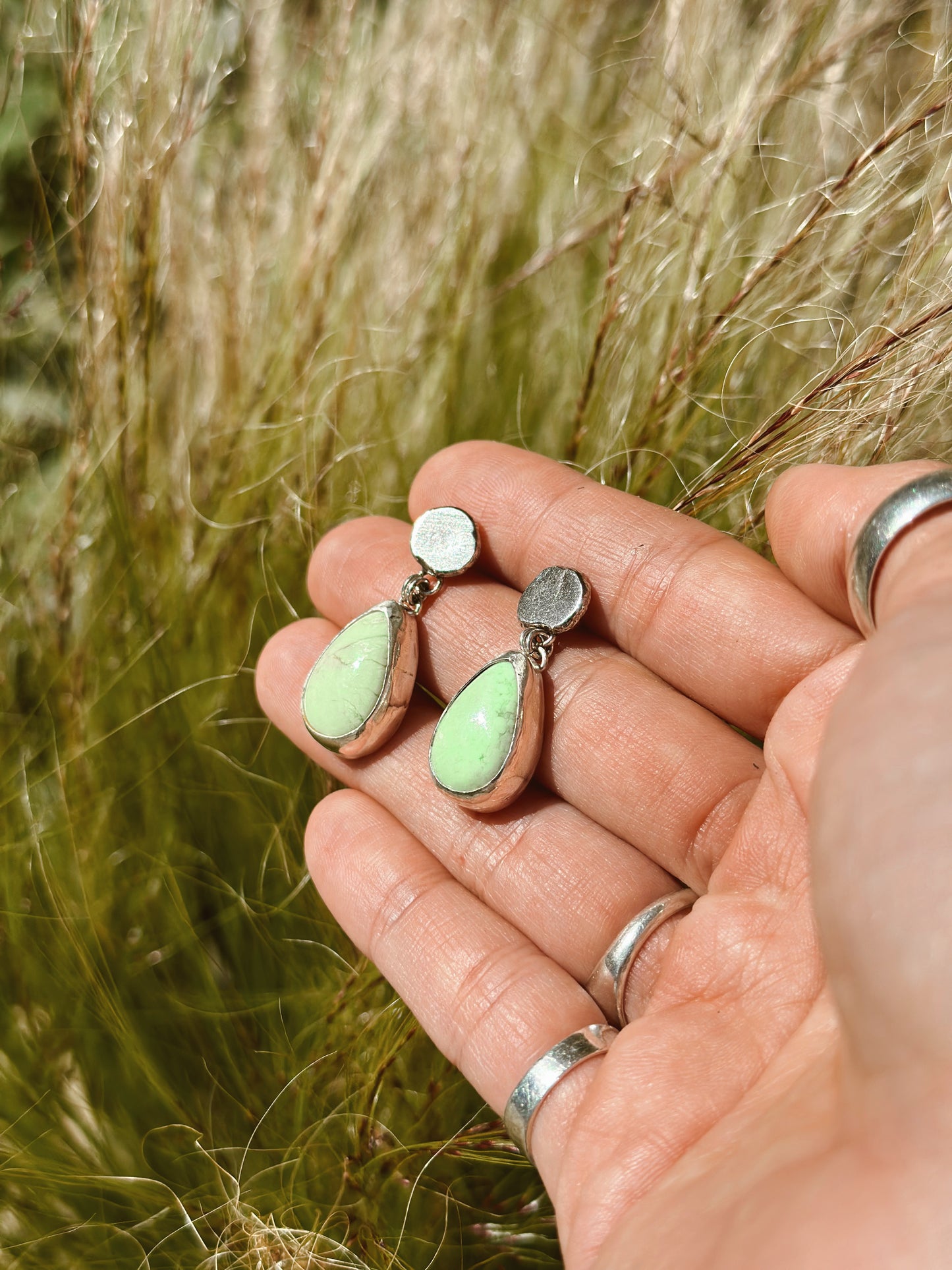 Lemon Chrysoprase Dangle Drop Stud Earrings .925