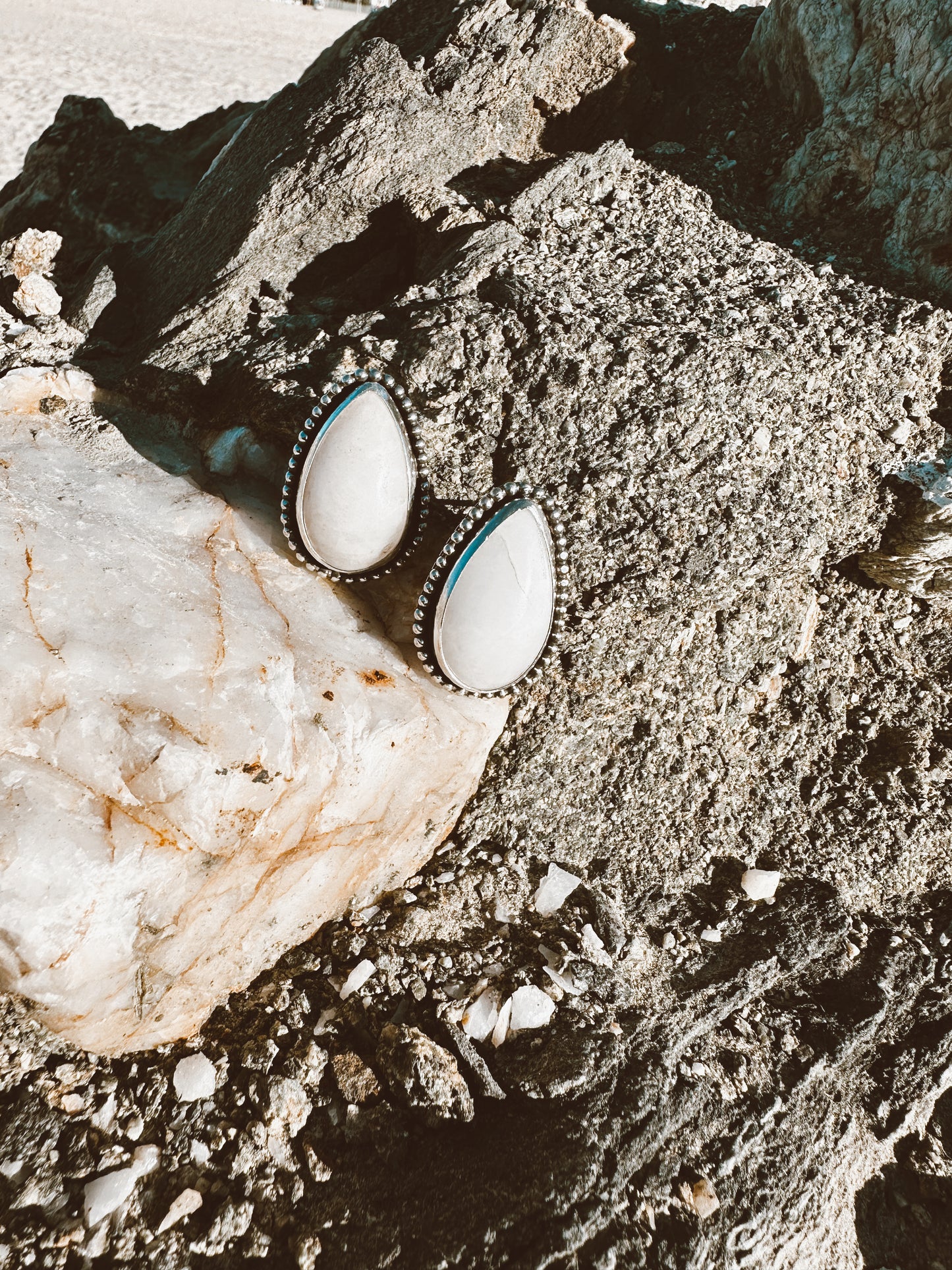 Snow Quartz Teardrop Earrings - .925 Sterling Silver