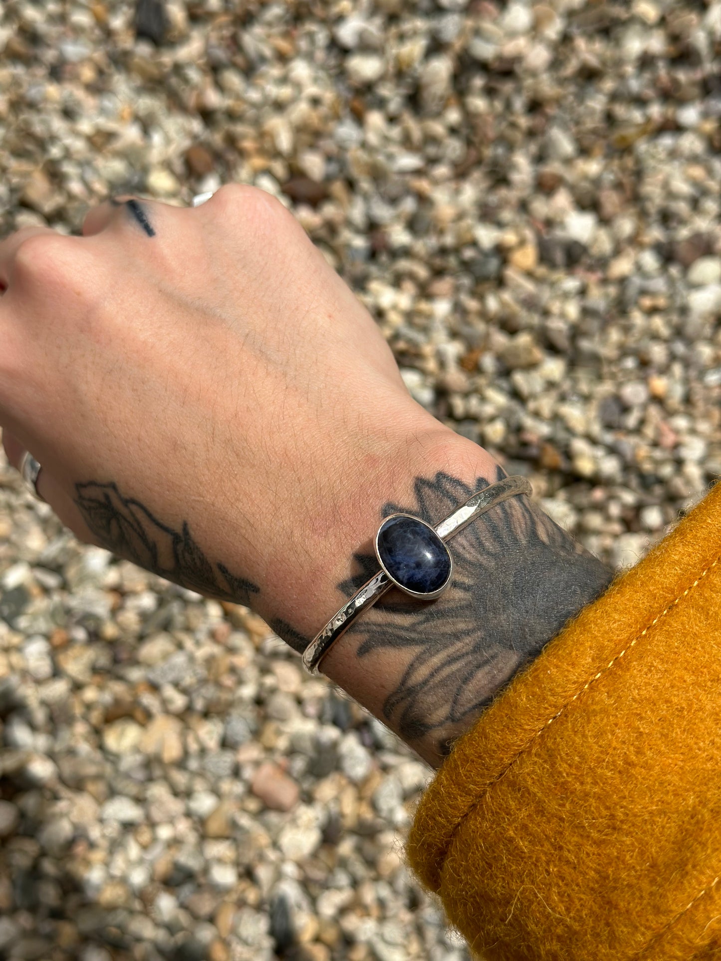 Sodalite Sterling Silver Hammered Cuff .925