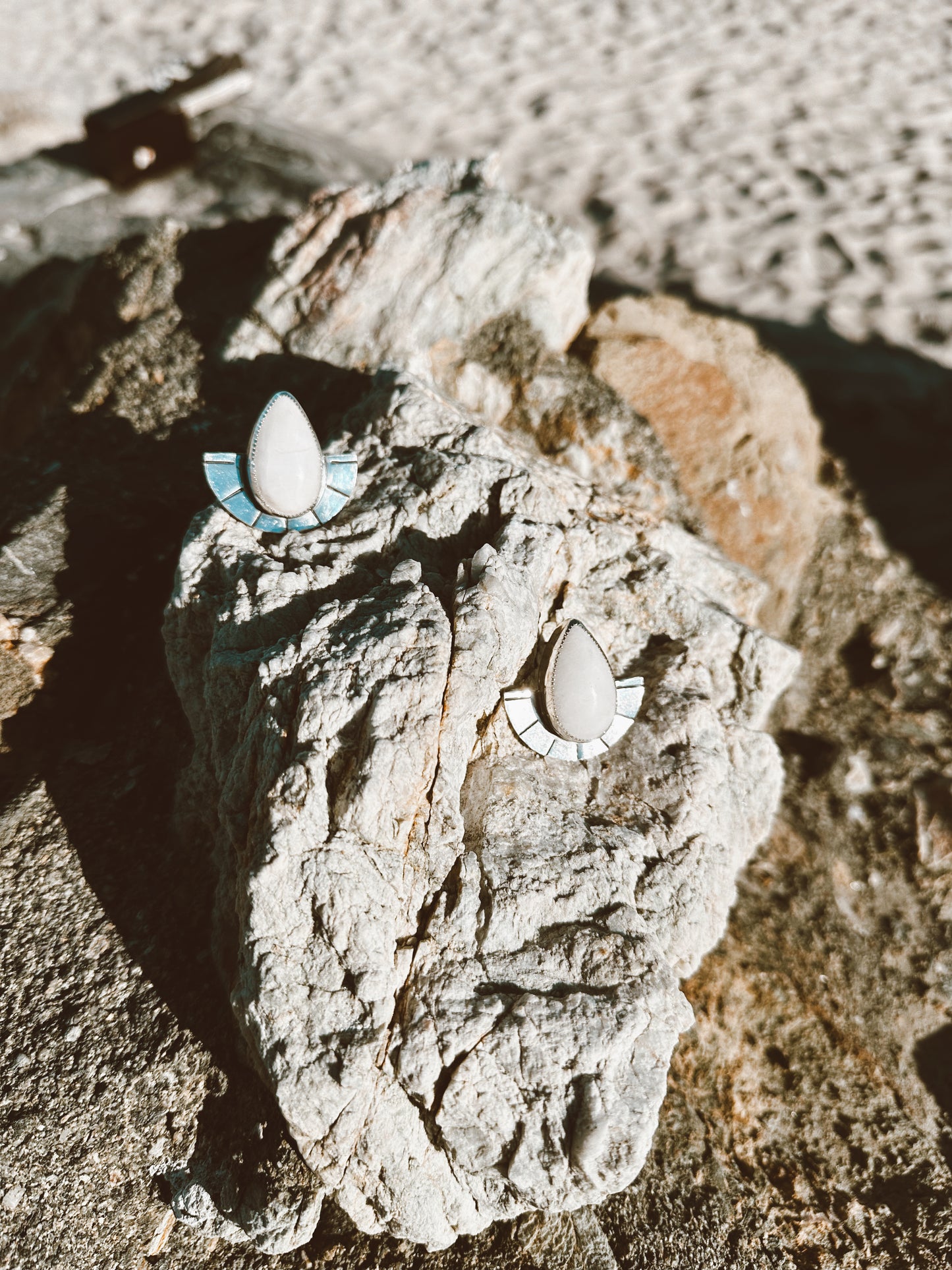 Half Circle Snow Quartz Earrings - .925 Sterling Silver