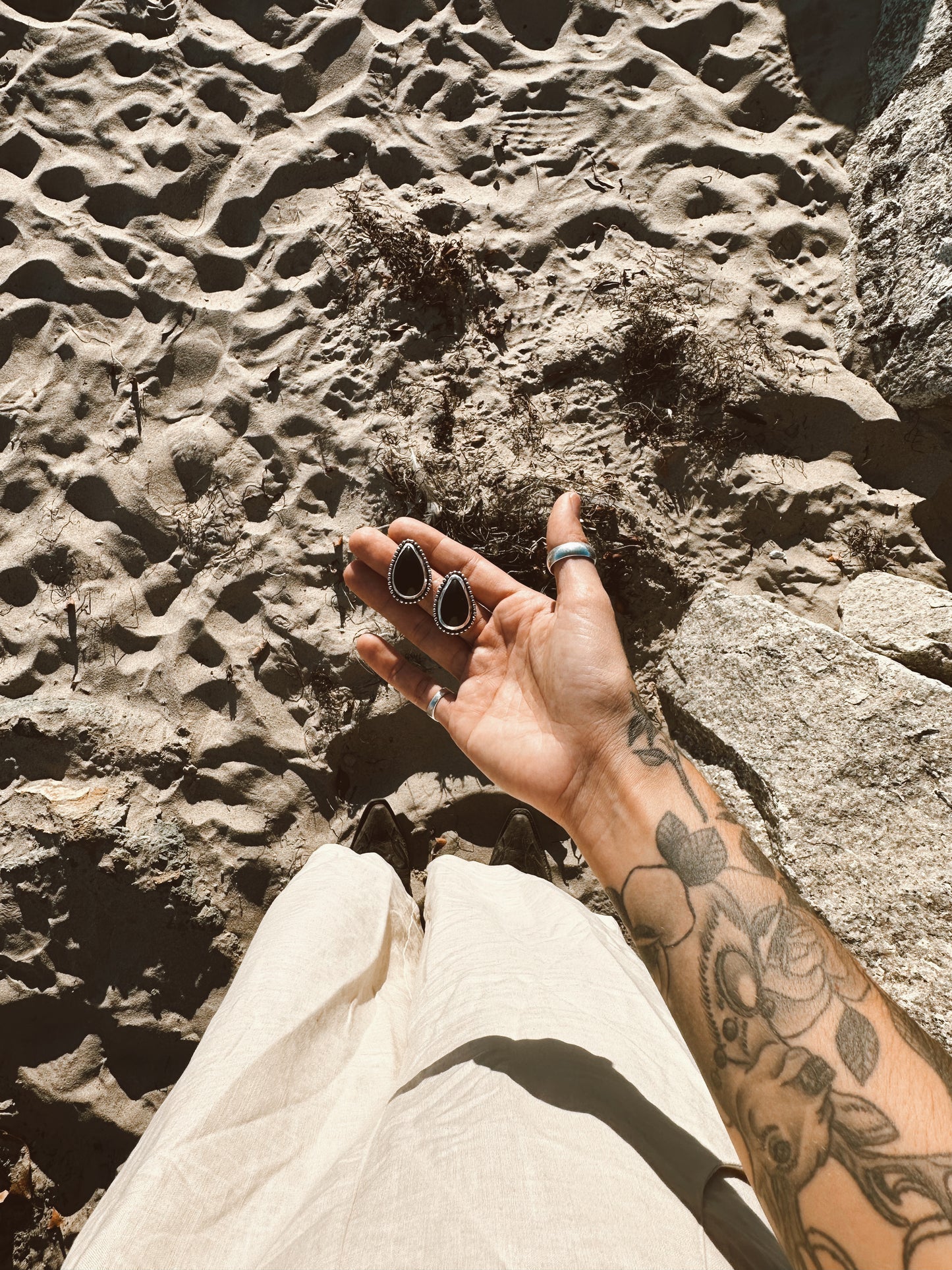 Black Obsidian Teardrop Earrings - .925 Sterling Silver